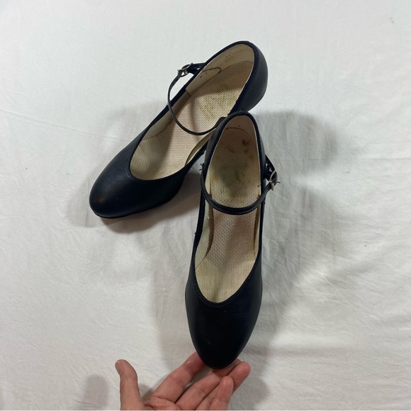 Elegant Black Women's Tap dance shoes leather size 7 square toe Strap Heels - Picture 2 of 8